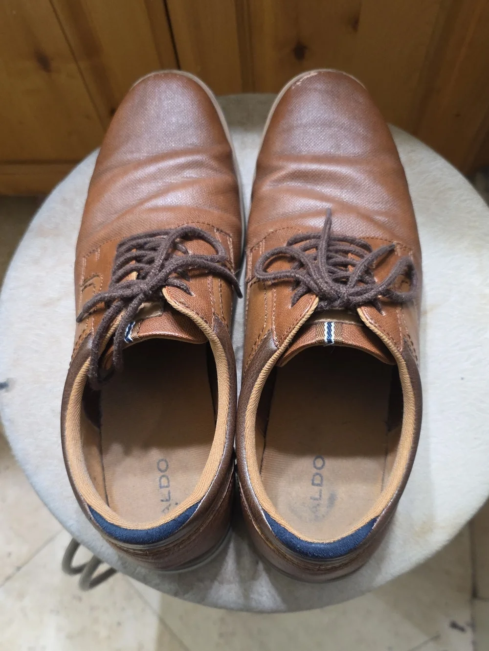 ALDO Men's Tan Brown Leather Derby Shoes with Dark Brown Laces